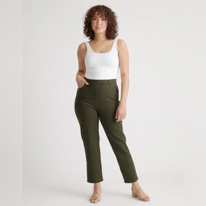 Quince Olive Ultra Stretch Ponte Pintuck Straight Leg Pants Petite M PM